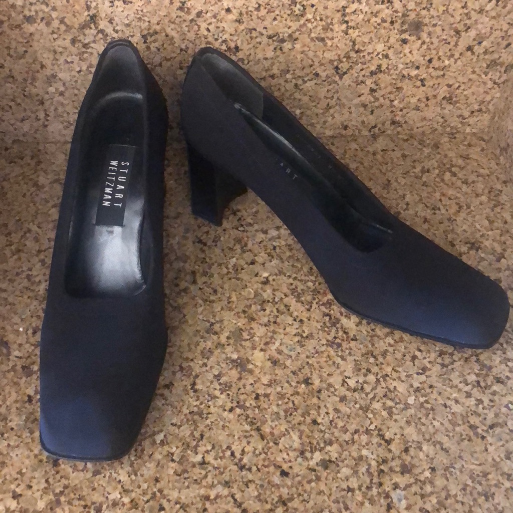 Stuart Weitzman Black Fabric Square Toe Heel 8.5